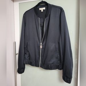 NWOT Michael Kors Black Satin Bomber Jacket Size Medium
